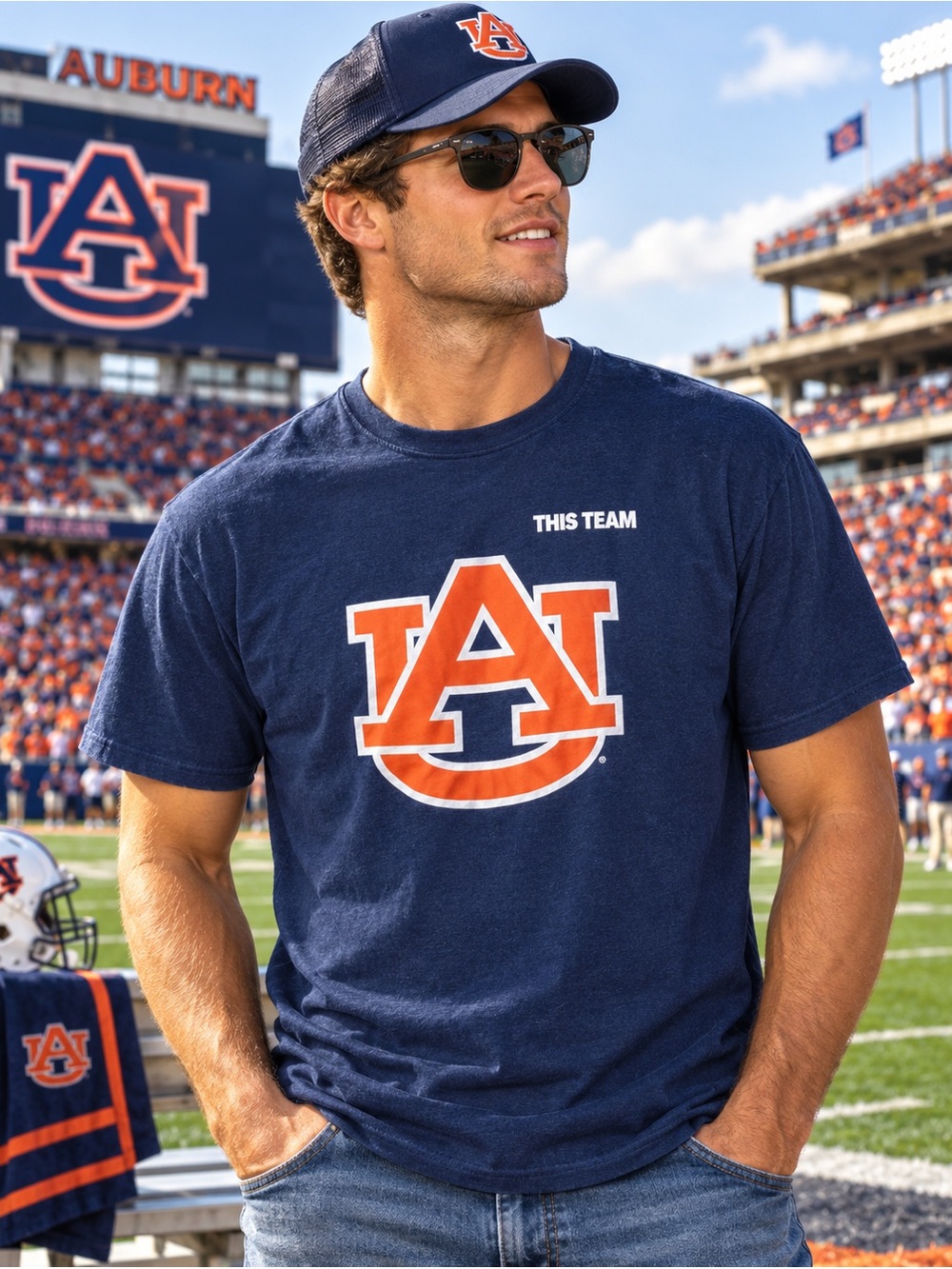 Gildan Auburn University Tigers Navy Blue Tshirt Men’s Large